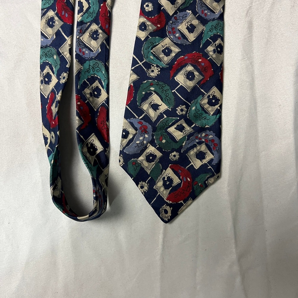 Stanley Blacker Silk Tie Navy Blue Multi Color Pattern Fabric‎ From Italy Mens